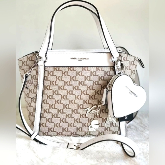 Karl Lagerfeld Monogram Beige and White Satchel - Picture 1 of 13